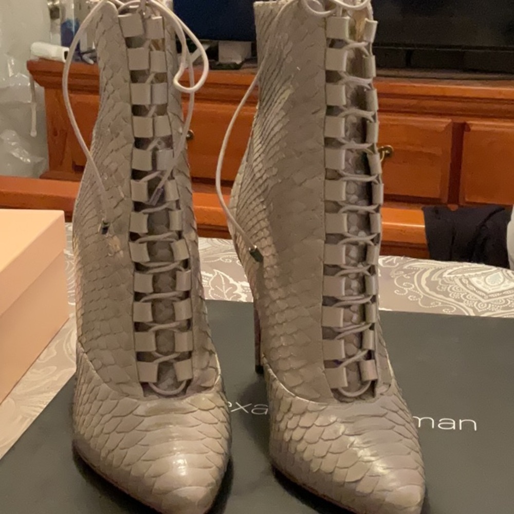 Alexandre Birman Python Lace Up Ankle Booties - image 2